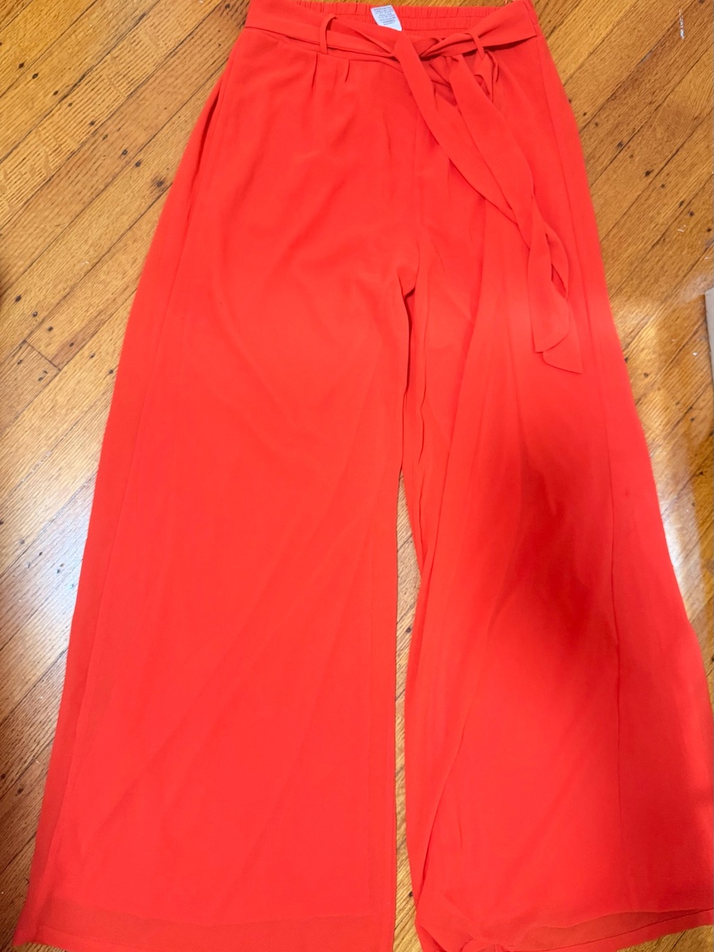 Fashion Nova Orange-Red Wide Leg Tie Waist Trousers
